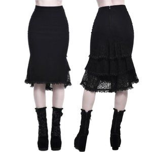 Killstar Larissa Lace Fishtail Pencil Skirt Black size Large Stretch NWT
